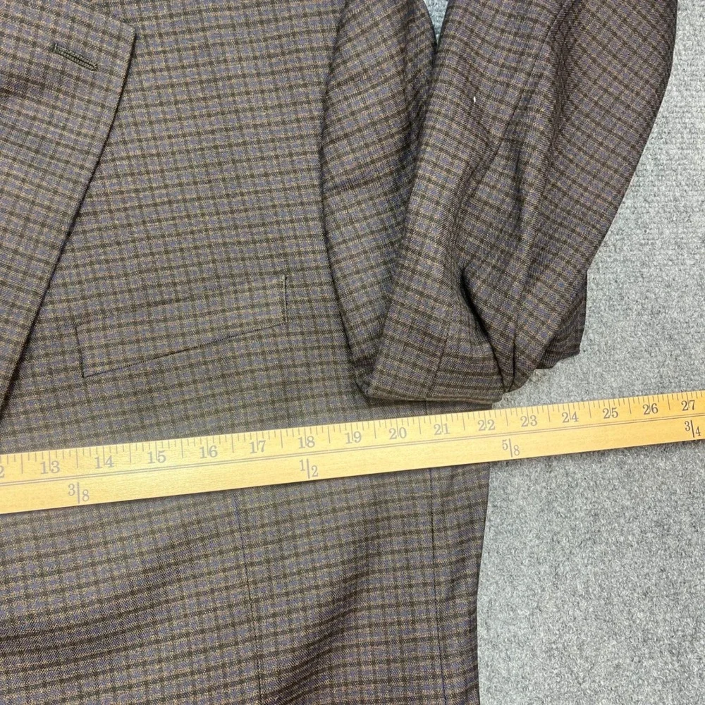 Ralph Lauren Black Label Men 44L Brown Blue Gingham Check Blazer Sport Coat